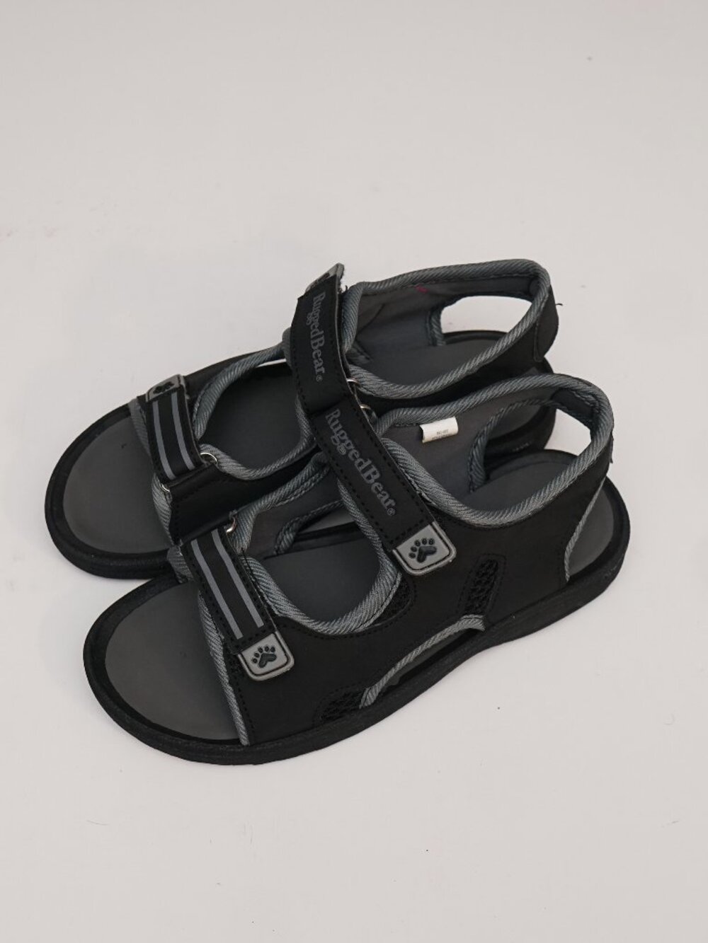 Rugged Bear Kids Black Gray Sandals Adjustable Straps Paw Print Accents size 4